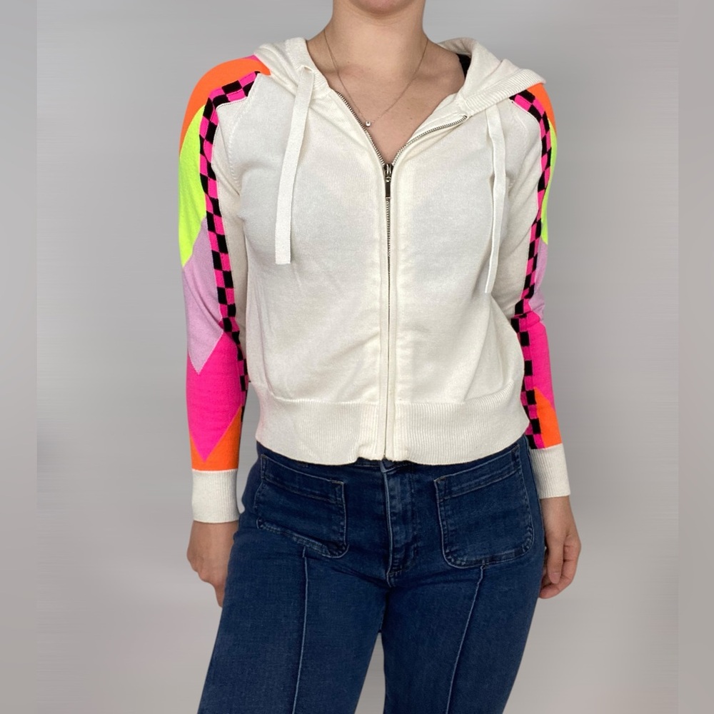 WISPR Chevron Stripe‎ Silk Blend Crop Hoodie